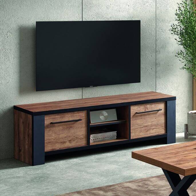 Meuble TV industriel 160 cm chene foncé Samira